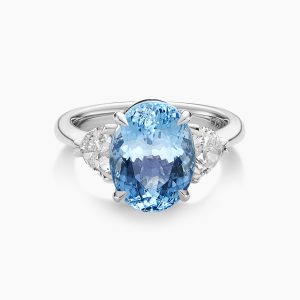 Platinum 4.68ct oval aquamarine and diamond ring