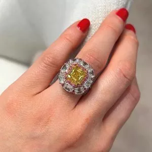Platinum & 18ct Rose Gold Fancy Vivid Yellow, Pink & White Diamond Ring
