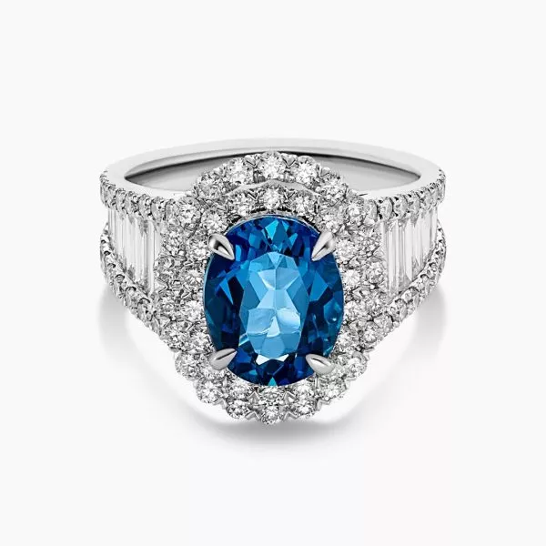 Platinum 3.02ct oval London blue topaz and diamond ring