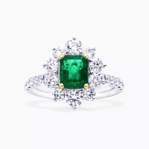 18ct white & yellow gold 1.22ct emerald & diamond ring