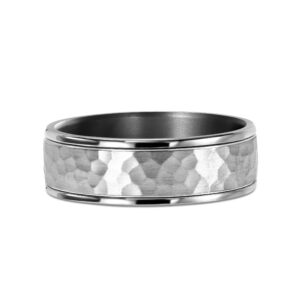 Tantalum and 18ct white gold hammered textile wedding ring