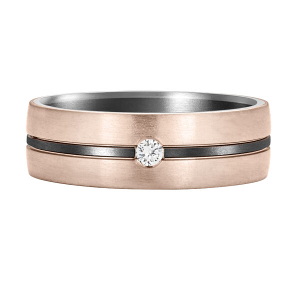 18ct rose gold, tantalum & diamond gents ring