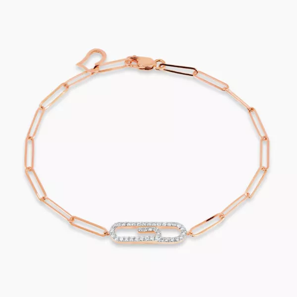 18ct rose gold diamond paperclip bracelet