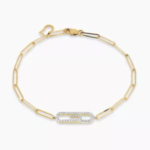 18ct yellow gold diamond paperclip bracelet