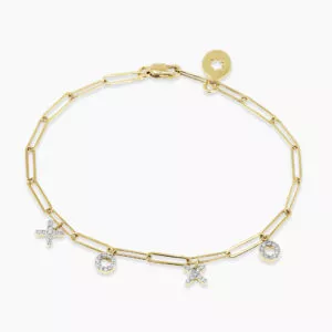 18ct yellow gold diamond paperclip 'xo' bracelet