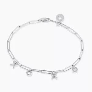 18ct white gold diamond paperclip 'xo' bracelet