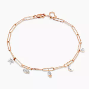 18ct rose gold diamond paperclip charm bracelet