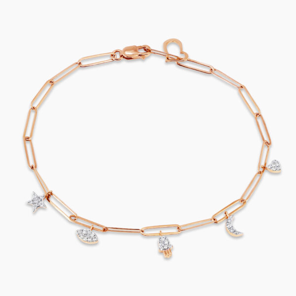 18ct rose gold diamond paperclip charm bracelet