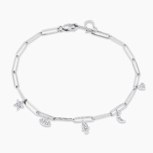 18ct white gold diamond paperclip charm bracelet