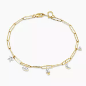 18ct yellow gold diamond paperclip charm bracelet