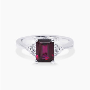 18ct white gold 2.27ct emerald cut rhodolite garnet & diamond ring
