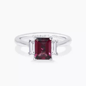 18ct white gold 1.38ct emerald cut rhodolite garnet & diamond ring