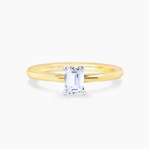 18ct yellow & white gold 0.50ct F VS2 emerald cut diamond solitaire ring