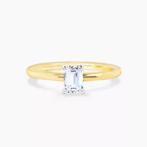 18ct yellow & white gold 0.50ct F VS2 emerald cut diamond solitaire ring