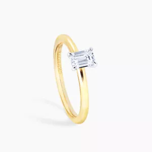 18ct yellow & white gold 0.50ct F VS2 emerald cut diamond solitaire ring