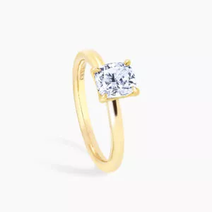 18ct yellow gold 1.02ct K SI1 cushion cut diamond solitaire ring