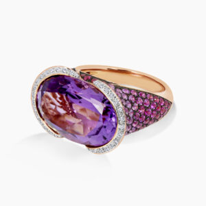 The Bougainvillea ring 18ct Rose Gold Diamond Amethyst ring