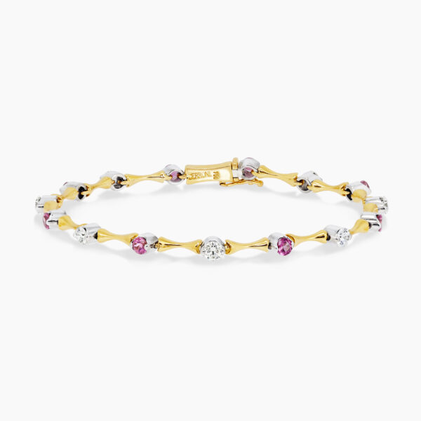 18ct White and Yellow Gold Diamond & Pink Tourmaline Bracelet