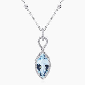 18ct white gold 3.98ct marquise aquamarine and diamond pendant