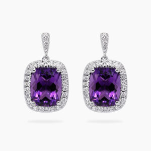 18ct white gold amethyst and diamond drop earrings