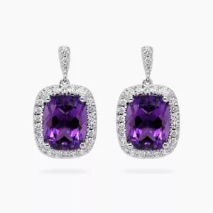 18ct white gold amethyst and diamond drop earrings