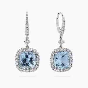 18ct white gold aquamarine and diamond earrings