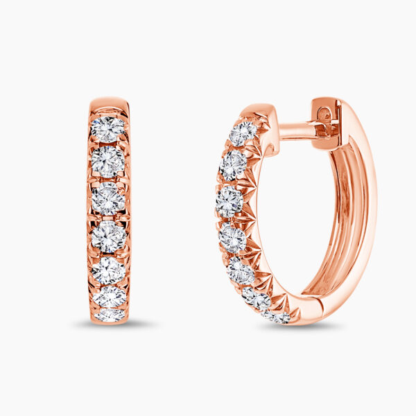 18ct rose gold diamond claw set small hoop earrings
