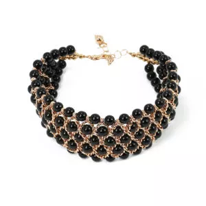 Onyx beads with gold plated silver fittings Choker Necklace
