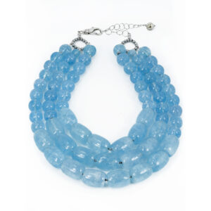 Three rows of Aquamarine beads with silver fittings necklace