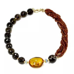 Smokey quartz & amber beads necklace