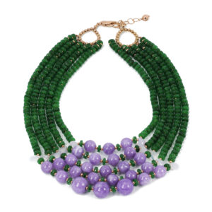 Amethyst and jade beads with gold plated silver fittings necklace