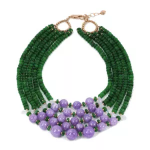 Amethyst and jade beads with gold plated silver fittings necklace
