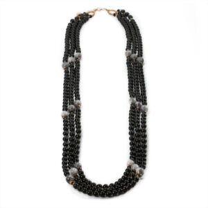 Onyx and moonstone beads with gold-plated silver fittings necklace