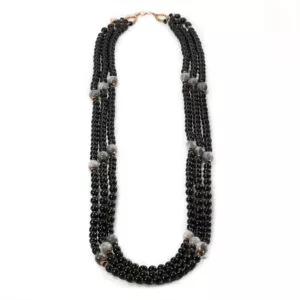 Onyx and moonstone beads with gold-plated silver fittings necklace