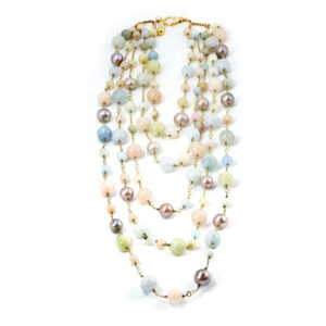 Beryl beads & freshwater pearls with gold-plated silver fittings necklace