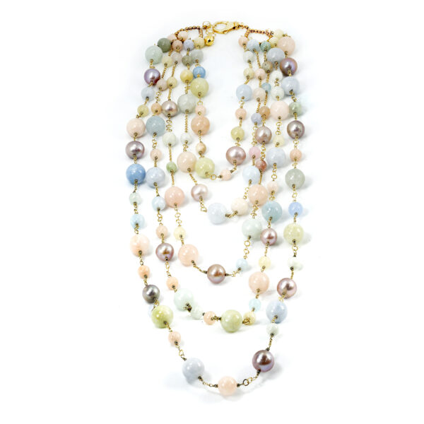 Beryl beads & freshwater pearls with gold-plated silver fittings necklace