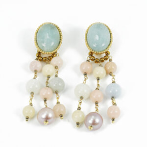 Multicoloured beryl & pearls with gold-plated silver fittings earrings