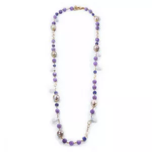 Amethyst, Chaorite beads & freshwater pearls with gold plated silver fittings necklace