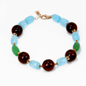 Jade, aquamarine, amber beads & freshwater pearls necklace