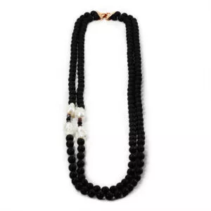 Baroque freshwater pearls, hematite & onyx beads necklace