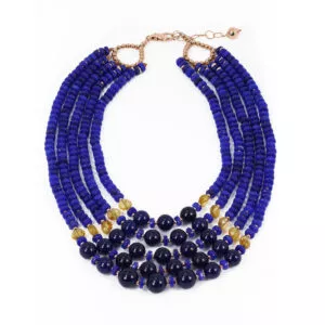 Lapis, and citrine beads with gold plated silver fittings necklace