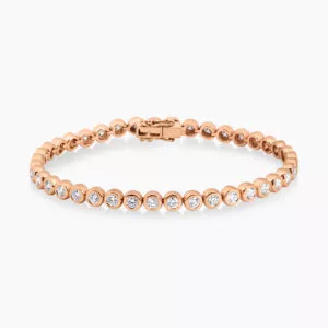 18ct rose gold round diamond bezel tennis bracelet