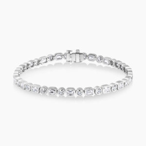 18ct white gold emerald cut diamond bezel tennis bracelet