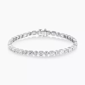 18ct white gold emerald cut diamond bezel tennis bracelet