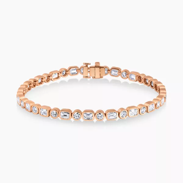 18ct rose gold diamond emerald & round diamond tennis bracelet