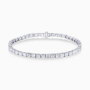 18ct white gold baguette cut diamond tennis bracelet.