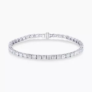 18ct white gold baguette cut diamond tennis bracelet.