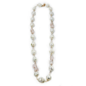 Baroque freshwater pearls & rose quartz beads necklace