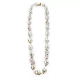 Baroque freshwater pearls & rose quartz beads necklace