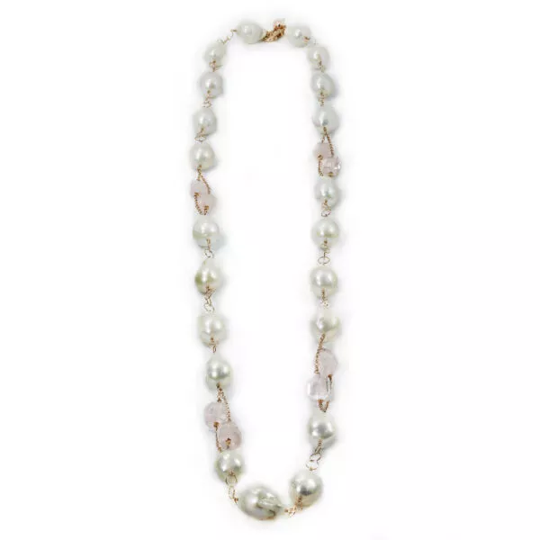 Baroque freshwater pearls & rose quartz beads necklace